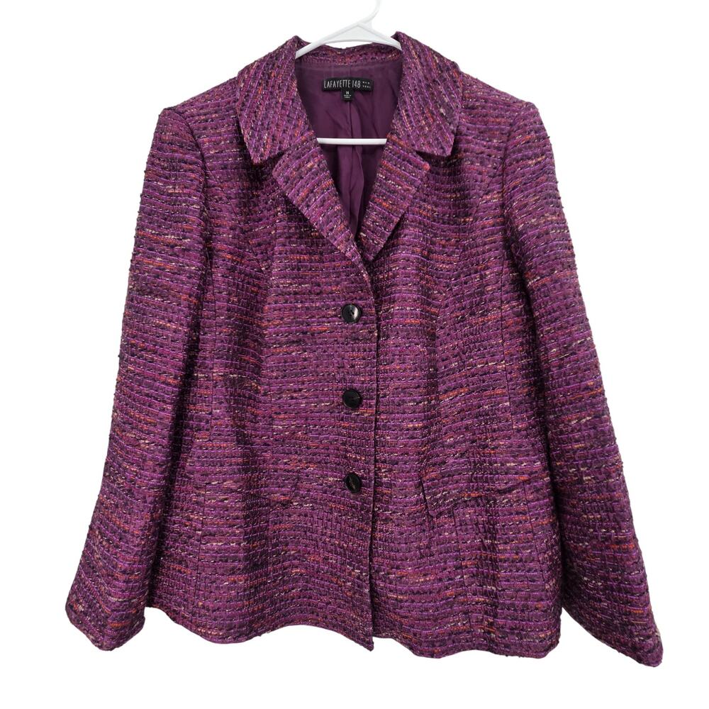LAFAYETTE 148 NEW YORK SZ 14 TWEED BUTTON FRONT LONG SLEEVE BLAZER JACKET